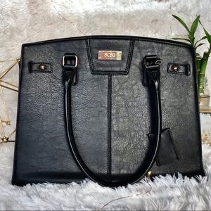 BCBG Paris Black Leather Tote Shoulder Bag